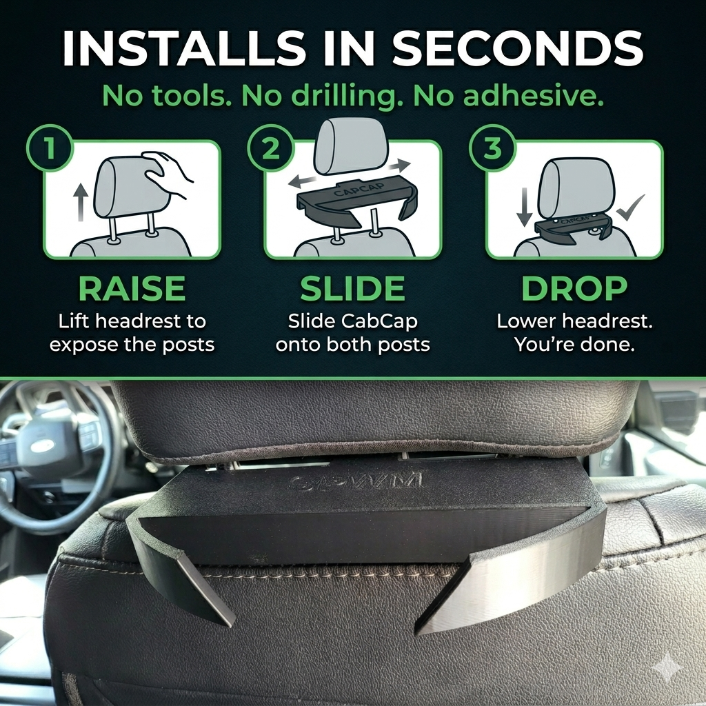CabCap — Headrest Hat Holder (Patent Pending)